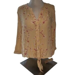 Hope & Harlow blouse high/low tie at bottom lace insert sleeves Size medium NWT